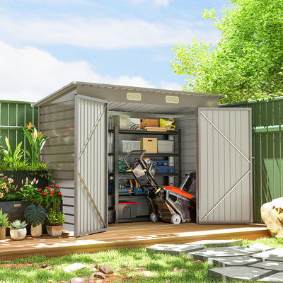 Outsunny 3.7 x 7.9ft Galvanised Steel Shed, with Latched Door and Padlock - Light Grey 