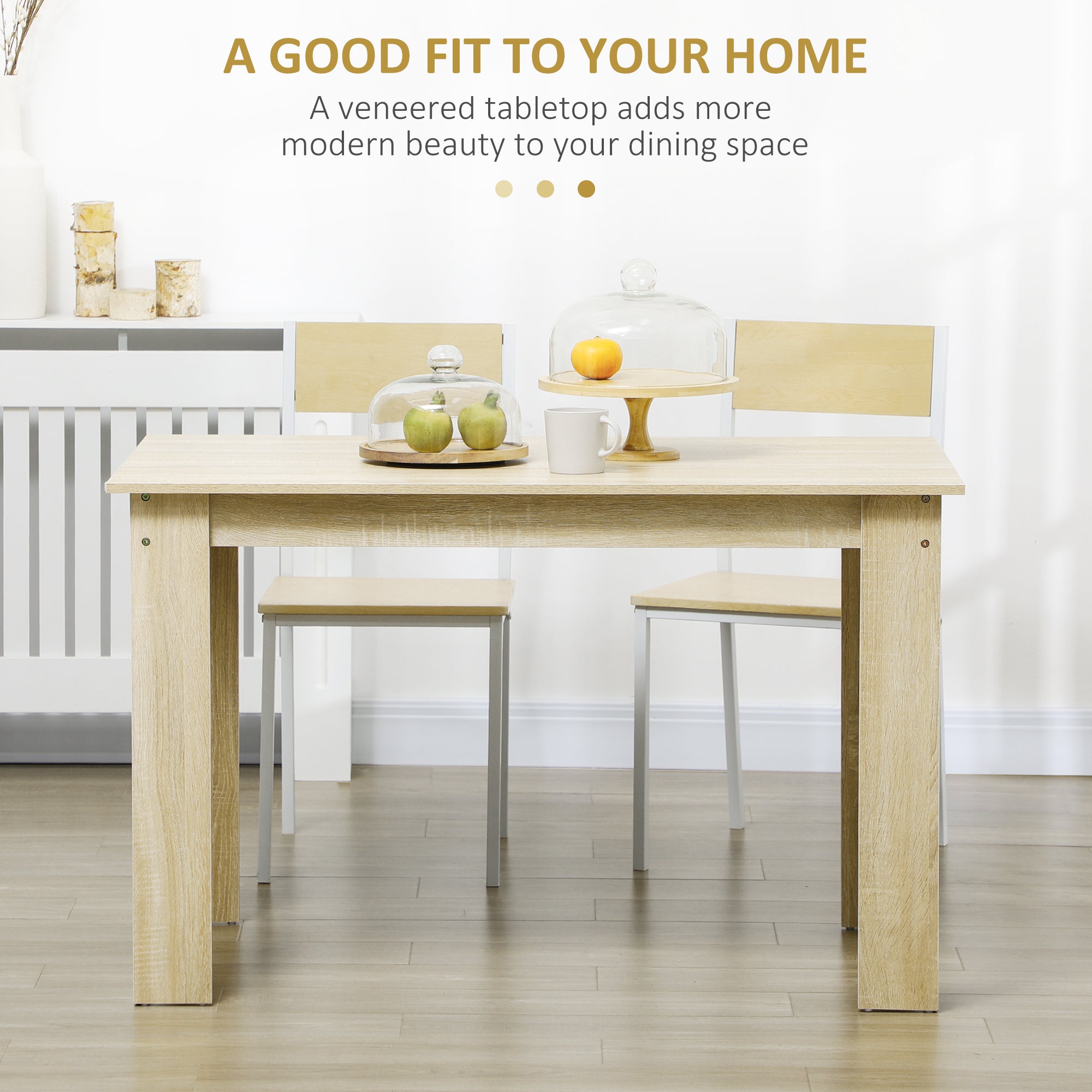 HOMCOM Dining Table for 4-6 People, Kitchen Table with Wood Effect for Dining Room, Oak 