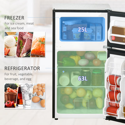 HOMCOM 88L Under Counter Fridge Freezer, Small Refrigerator with 5-Setting, 3 Star Freezer Rating, Black 