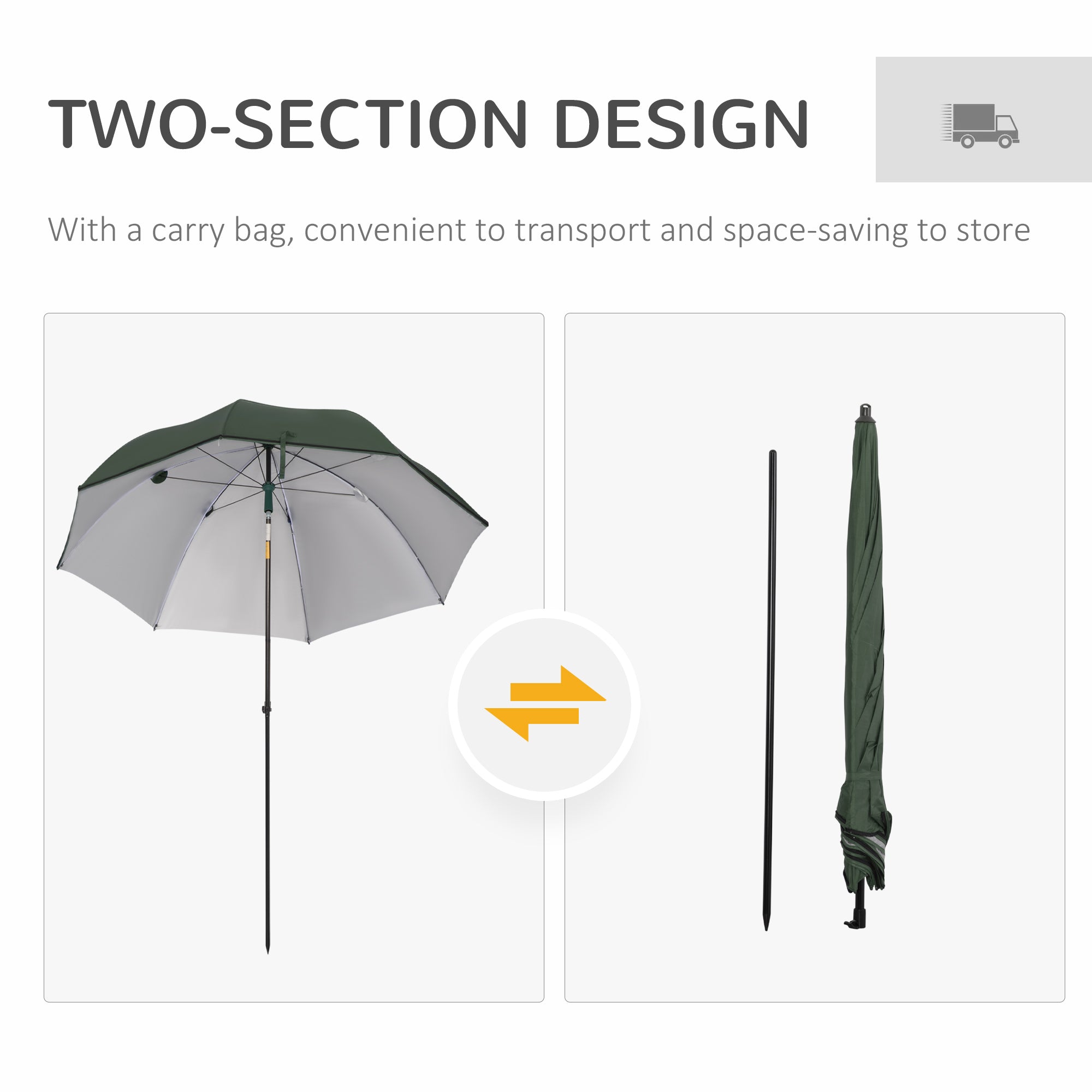Outsunny 2m Beach Parasol Fishing Umbrella Brolly with Sides and Push Botton Tilt Sun Shade Shelter with Carry Bag, UV30+, Green 