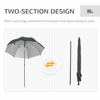 Outsunny 2m Beach Parasol Fishing Umbrella Brolly with Sides and Push Botton Tilt Sun Shade Shelter with Carry Bag, UV30+, Green 