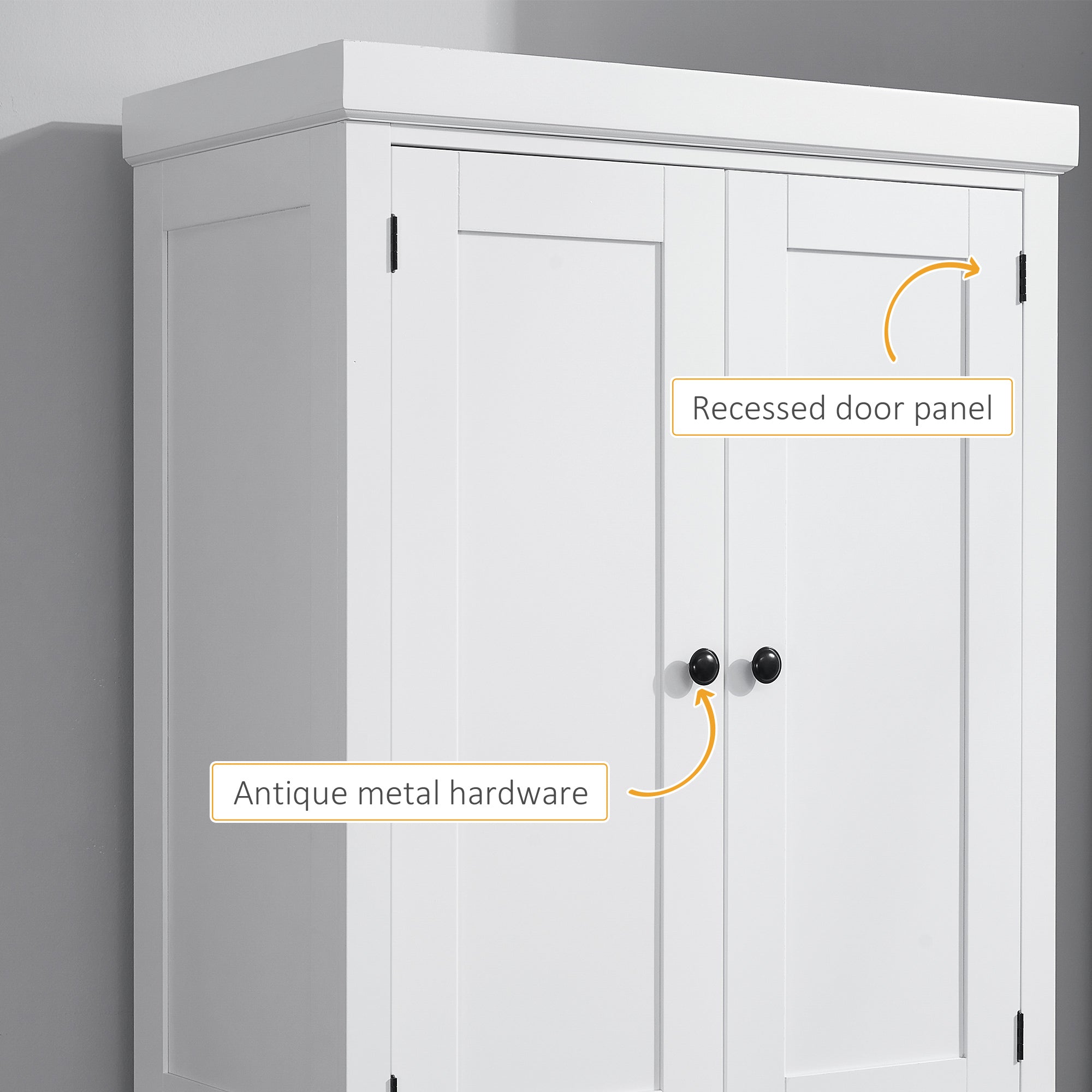 HOMCOM Freestanding Kitchen Cupboard, 184cm Tall Storage Cabinet with Doors and Shelves, Traditional Colonial 4-Door Kitchen Pantry Cupboard with Drawer, White 