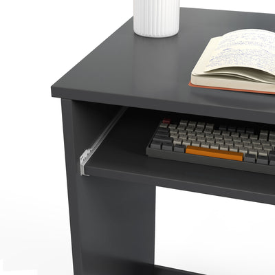 HOMCOM Compact Computer Desk with Keyboard Tray and Drawer, Study Desk, Writing Desk for Home Office, Grey 