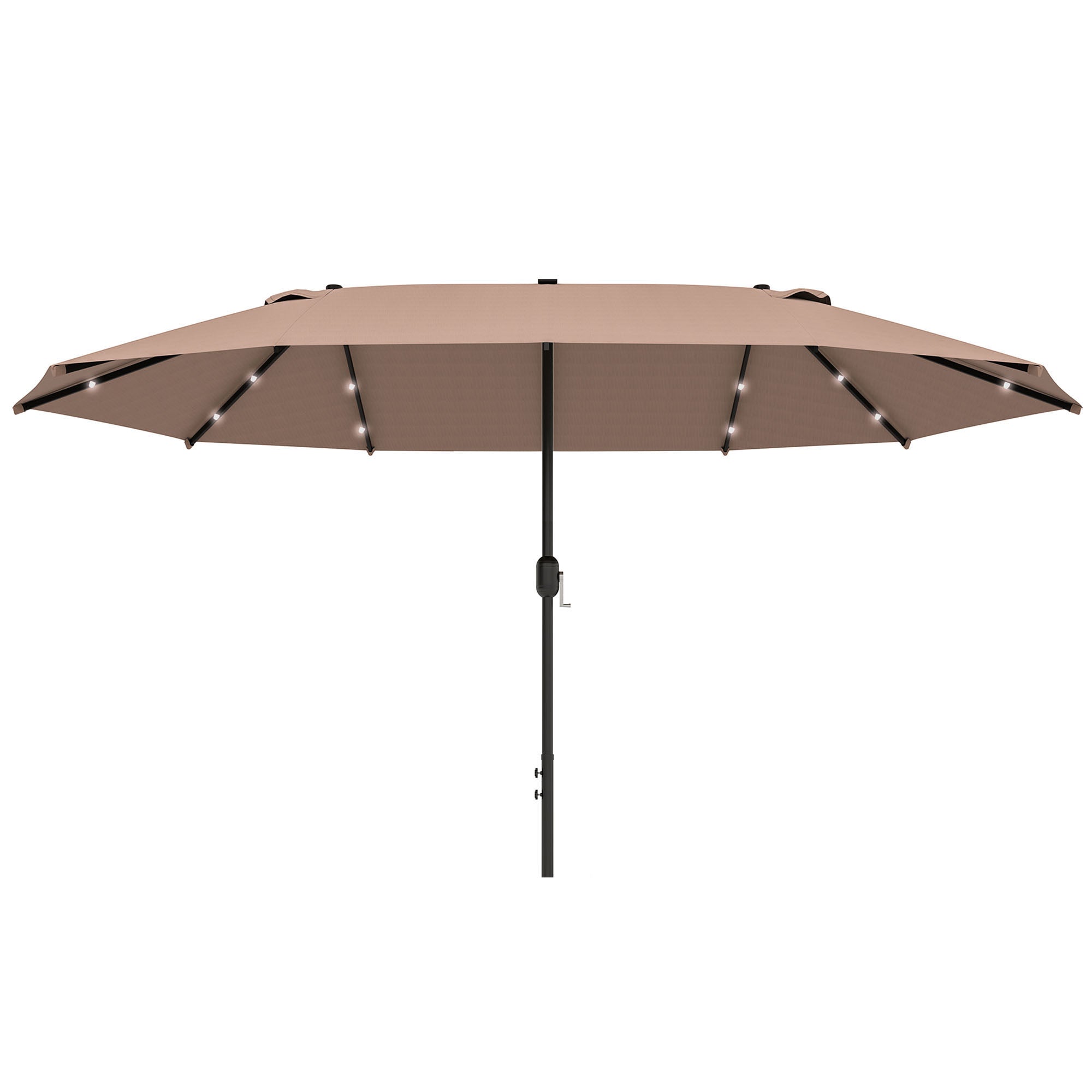 Outsunny Garden Parasol 4.4m Double-Sided Sun Umbrella Patio Parasol LED Solar Lights Khaki 