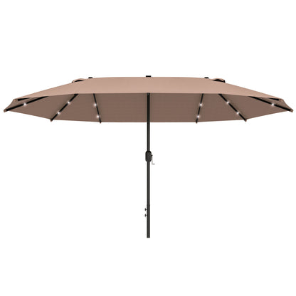 Outsunny Garden Parasol 4.4m Double-Sided Sun Umbrella Patio Parasol LED Solar Lights Khaki 