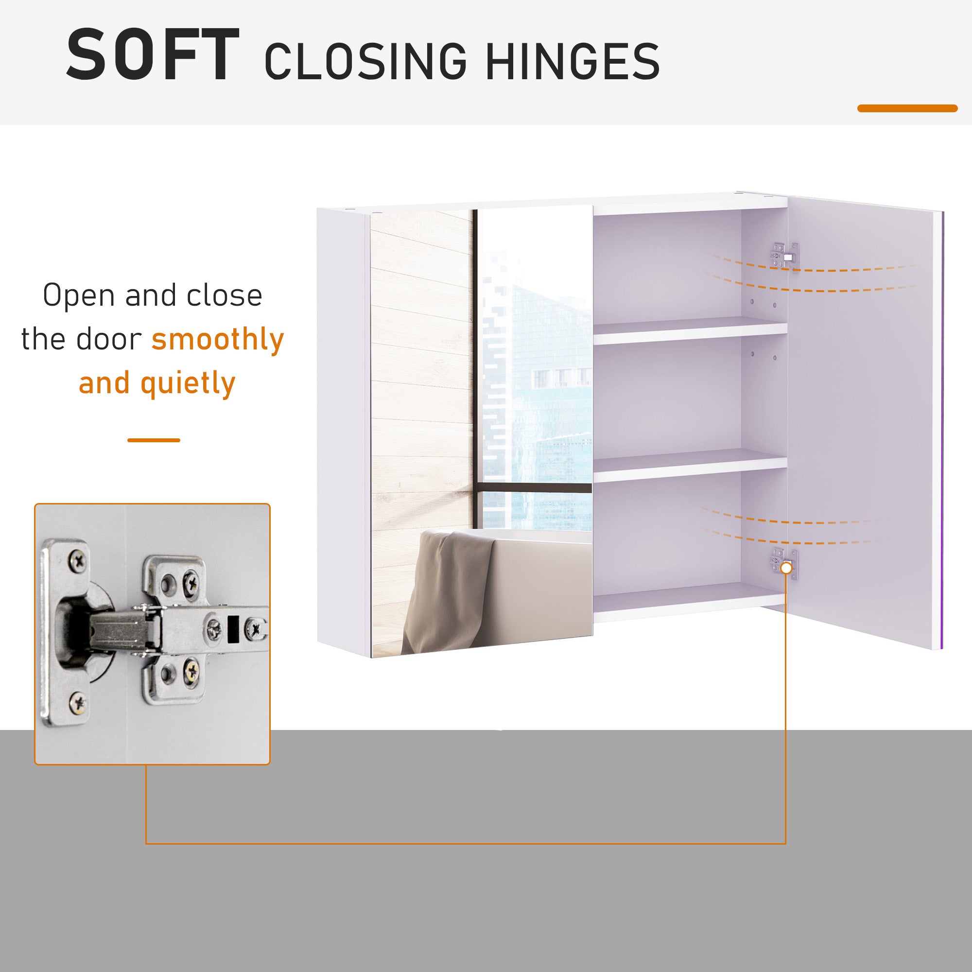 HOMCOM Mirror Cabinet, Wall Mount Bathroom Storage Cabinet with Adjustable Shelf, Double Door Cupboard, 70 x 15 x 60 cm, White 