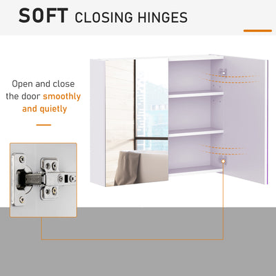 HOMCOM Mirror Cabinet, Wall Mount Bathroom Storage Cabinet with Adjustable Shelf, Double Door Cupboard, 70 x 15 x 60 cm, White 