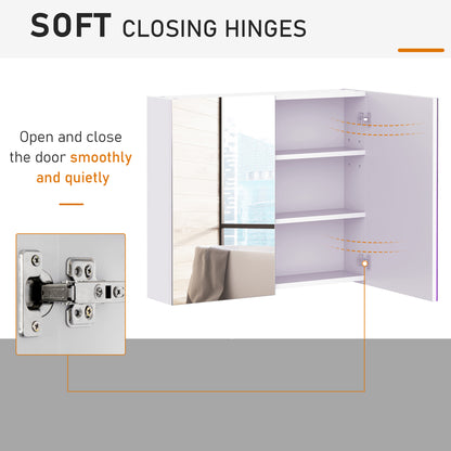 HOMCOM Mirror Cabinet, Wall Mount Bathroom Storage Cabinet with Adjustable Shelf, Double Door Cupboard, 70 x 15 x 60 cm, White 