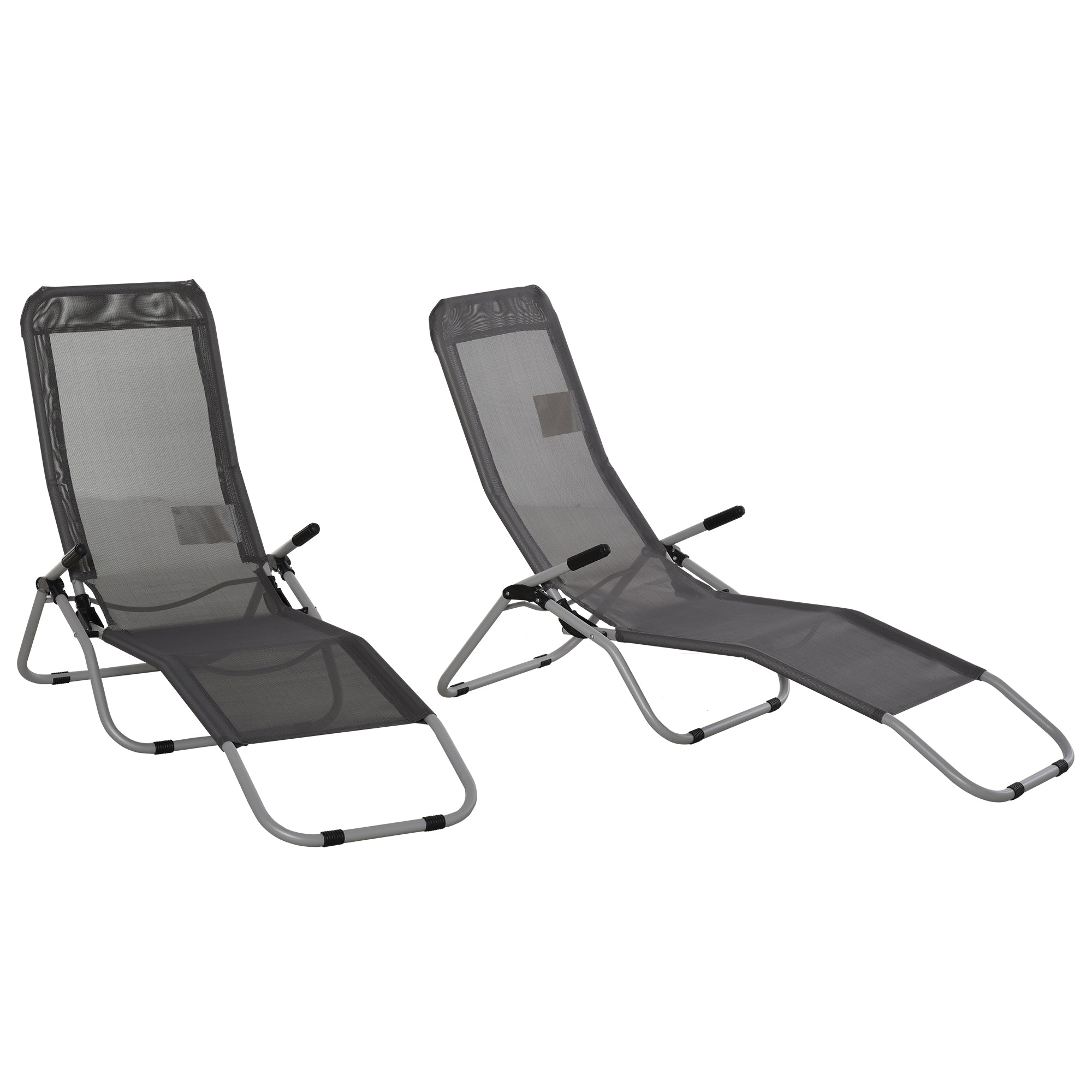 Outsunny Set of 2 Outdoor Patio Chaise Recliner Portable Lounge Chairs w/ Rust-Resistant Steel Frame & Adjustable Backrest, Grey 