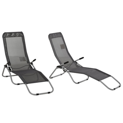 Outsunny Set of 2 Outdoor Patio Chaise Recliner Portable Lounge Chairs w/ Rust-Resistant Steel Frame & Adjustable Backrest, Grey 