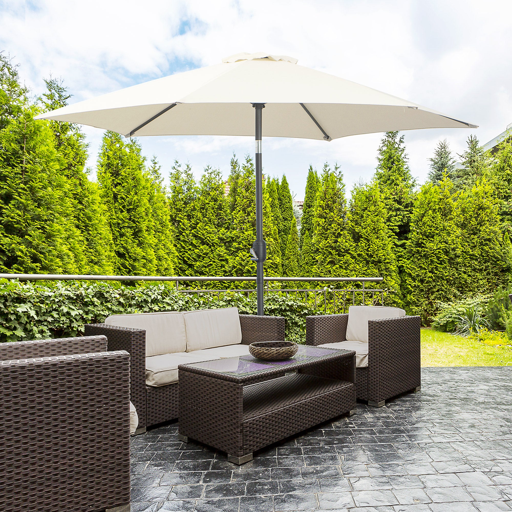 Outsunny2.6M Garden Parasol Umbrella with Tilt and Crank, Outdoor Sun Parasol Sunshade Shelter with Aluminium Frame, Grey 
