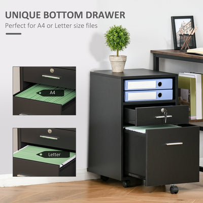 Vinsetto Lockable Two-Drawer Filing Cabinet, with Wheels - Black 