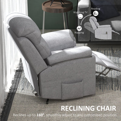 HOMCOM Power Lift Chair Electric Riser Recliner for Elderly with Massage, Linen Fabric Sofa Lounge Armchair with Remote Control and Side Pocket, Grey 