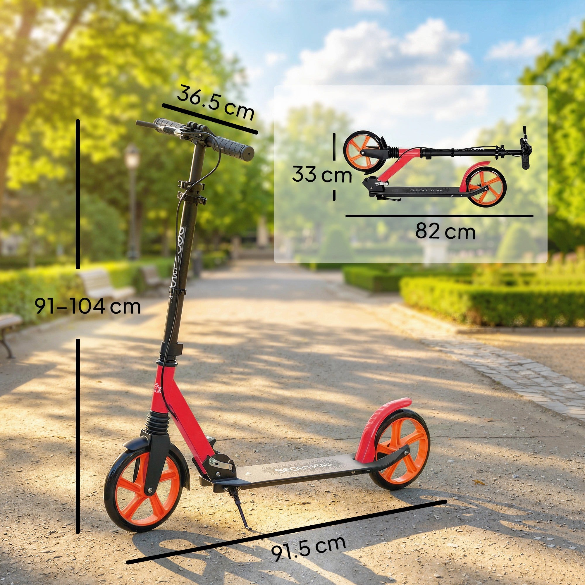 HOMCOM One-click Folding Kick Scooter for 14+ w/ Adjustable Handlebar, Push Scooter with Kickstand, Dual Brake System, Red 