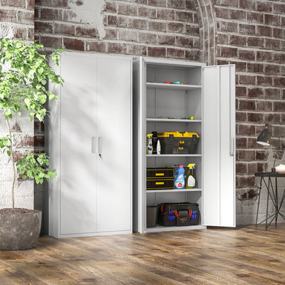 HOMCOM Five Shelf Lockable Steel Office Cabinet - White 
