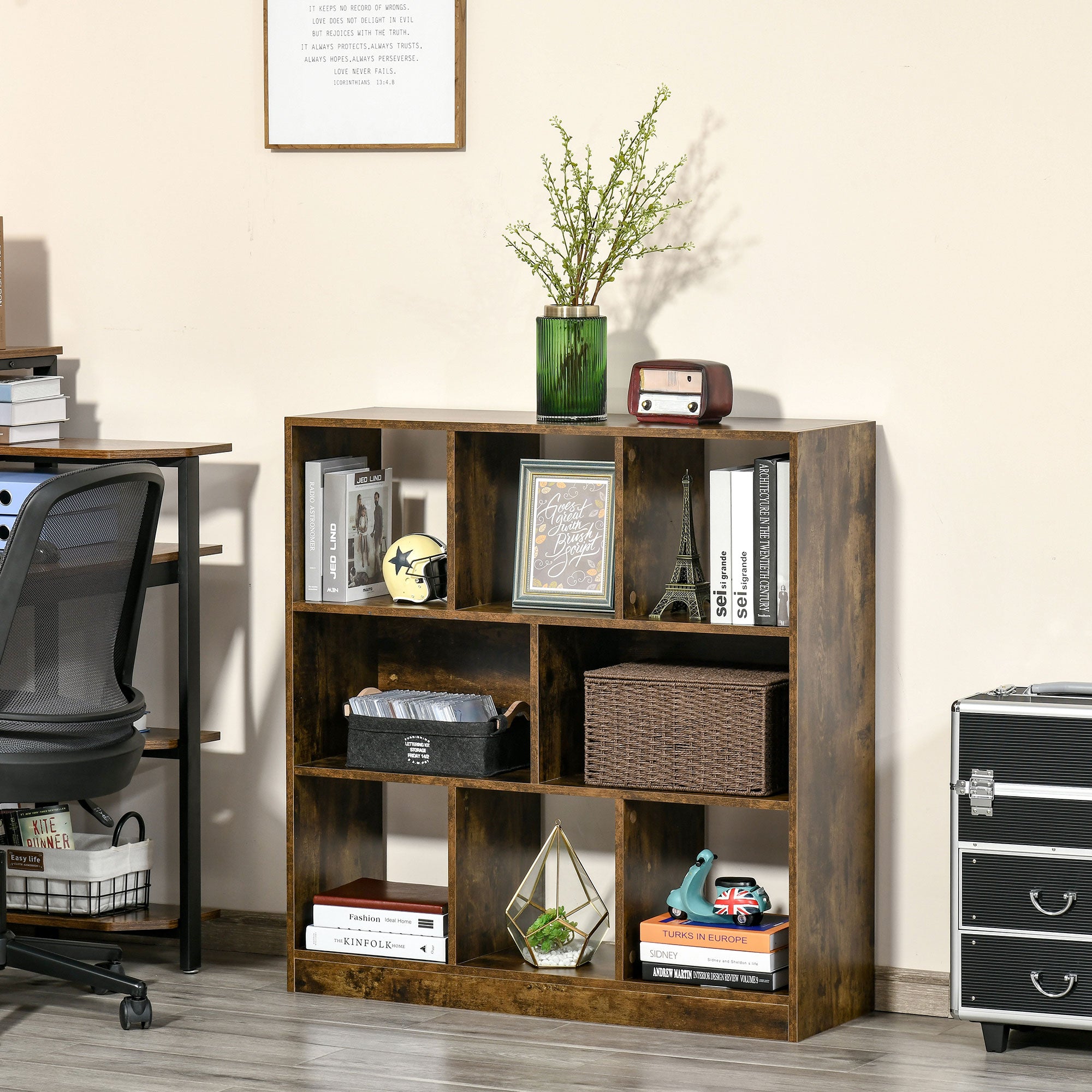 HOMCOM 3-Tier Bookcase, Storage Shelf Unit with Open Compartments, for Living Room, Bedroom, Office, Divider, 97.5 x 30 x 100 cm, Rustic Brown 