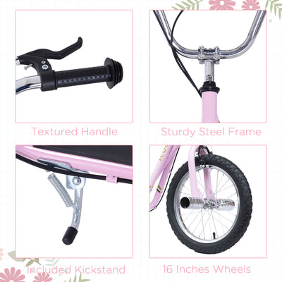 HOMCOM Stunt Scooter, Kids Scooter with Big Wheels, Adjustable Height, Dual Brakes, for Ages 5 Years+, Pink 