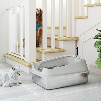 PawHut XXL Stainless Steel Cat Litter Box with High Sides, Metal Scoop, 70 x 50 x 30 cm 