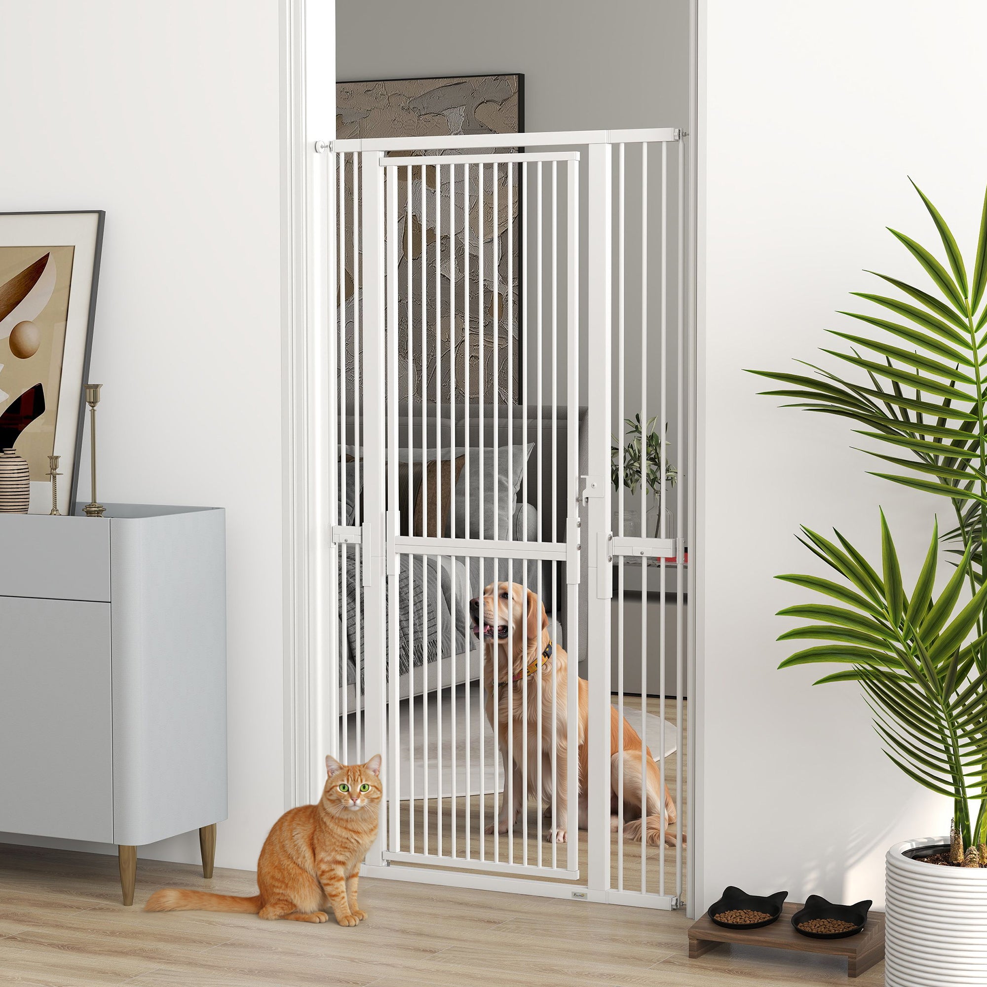 PawHut 180cm Extra Tall Pet Gate with 3.5 cm Narrow Gap, Pressure Mounted No Drilling Cat Gate for Doorways, 76-104cm Width 