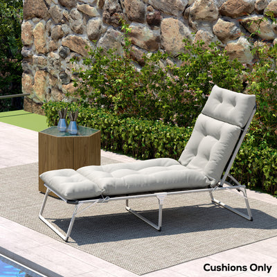 Outsunny Sun Lounger Cushion Only, 190x56x10cm Garden Lounge Chair Cushion, UPF20+ 220gsm Fabric, Thick Sunbed Replacement Cushion with 6 Ties, Light Grey 