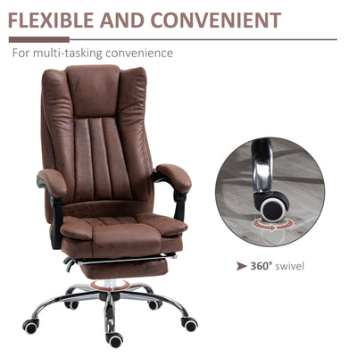 Vinsetto Home Office Chair Microfibre Desk Chair with Reclining Function Armrests Swivel Wheels Footrest Brown 