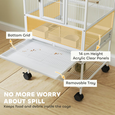 PawHut Bird Cage with Rolling Stand, Acrylic Viewing Panels, Storage Shelf, for Budgie, Parakeet, 48 x 46 x 83 cm 