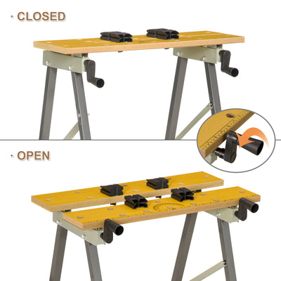 DURHAND 4-in-1 Work Bench, Saw Horse Folding Clamp Table w/ 4 Adjustable Clamping Pegs for DIY Home Garage, Grey 