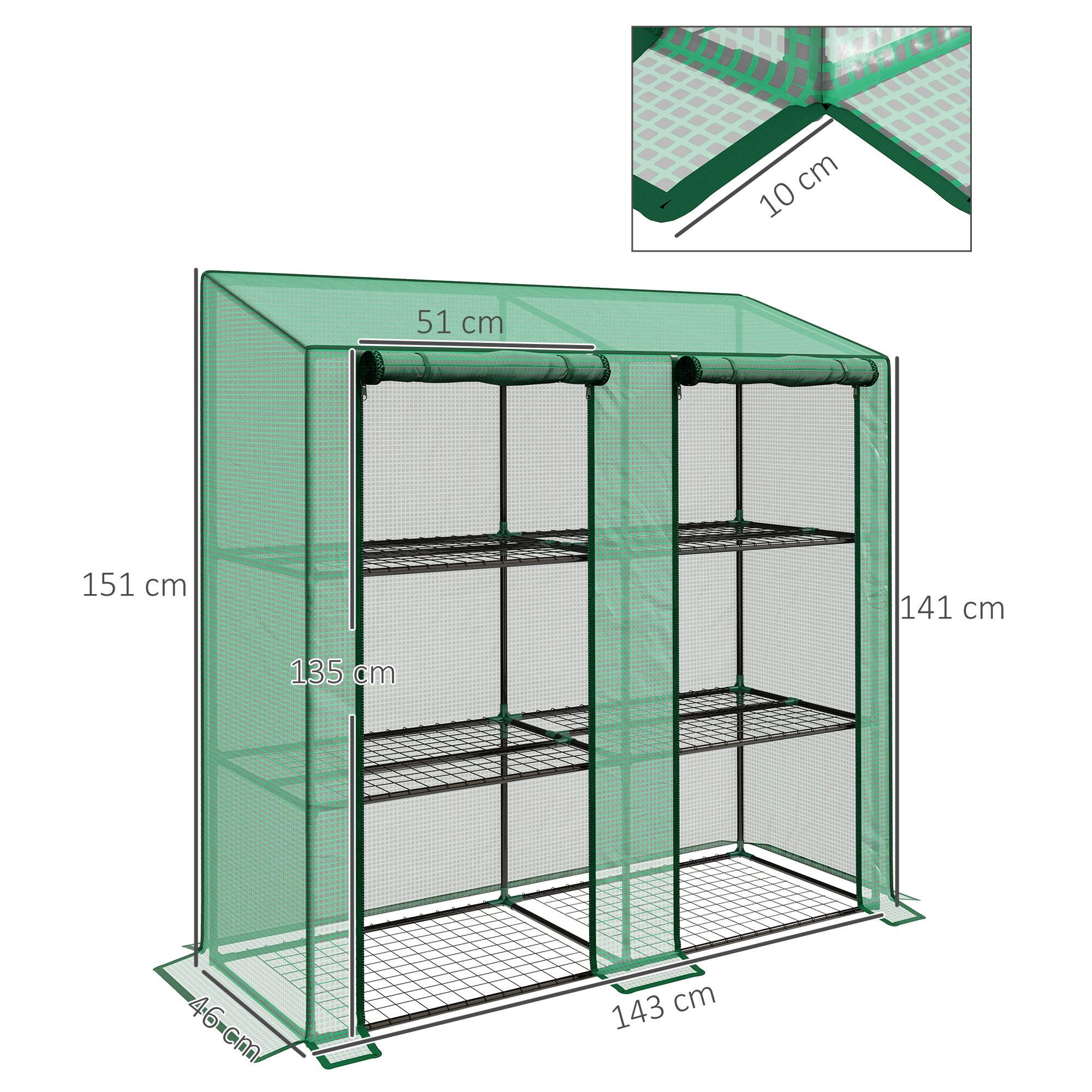 Outsunny 46 x 143cm Three-Shelf Mini Greenhouse - Green 