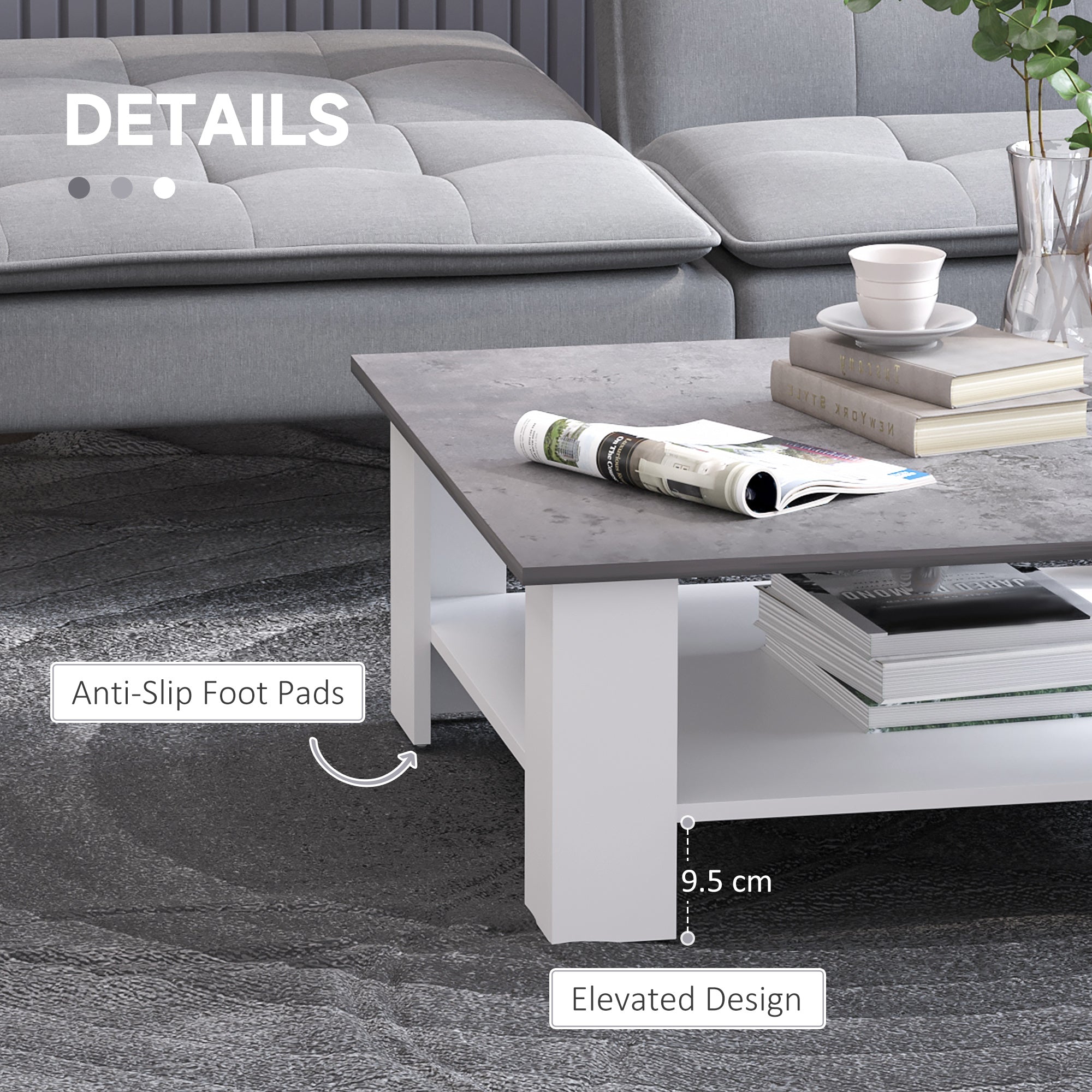HOMCOM Square Coffee Table, Wooden Coffee Table with Storage, Cocktail Center Tea Table for Home Office, 80W x 80D x 31.5Hcm, Grey and White 