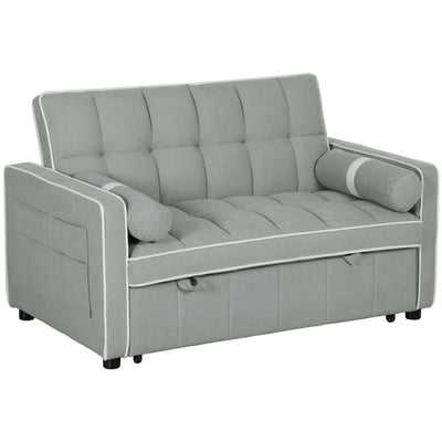 HOMCOM Two-Seater Linen-Look Sofa Bed - Light Grey 