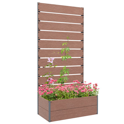 Outsunny 34 x 69.5cm Garden Planter Box, with Back Trellis, Brown 