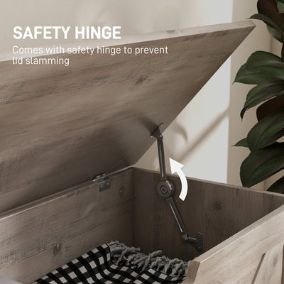 HOMCOM 100L Home Storage Box, with Safety Hinges - Grey Wood-Effect 