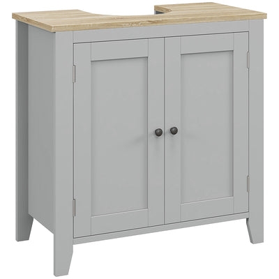 kleankin Under Sink Cabinet, Bathroom Sink Cabinet with 2 Doors, Pedestal Under Sink Design, Freestanding Bathroom Cupboard with Adjustable Shelf, Grey 