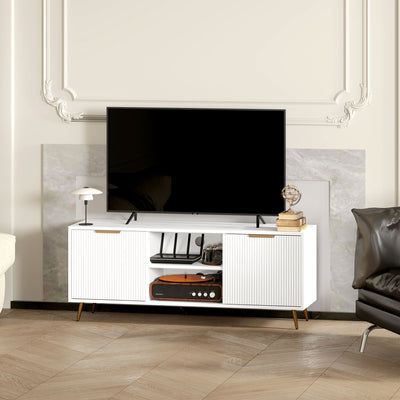 HOMCOM Modern TV Stand Cabinet for TVs up to 55", TV Unit with 2 Open Shelves and 2 Cabinets, Entertainment Centre with Cable Management for Living Room, White 