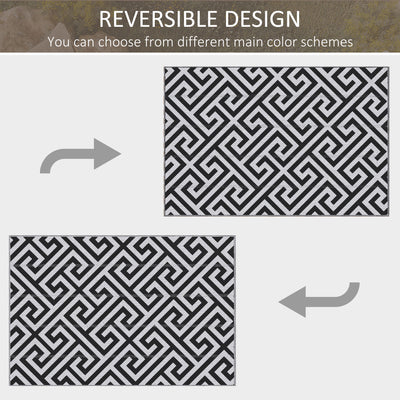 Outsunny 121 x 182 cm(4x6ft) Outdoor Rug Reversible Mat Plastic Straw Rug Portable RV Camping Mat for Garden Deck Picnic Indoor, Black & White 