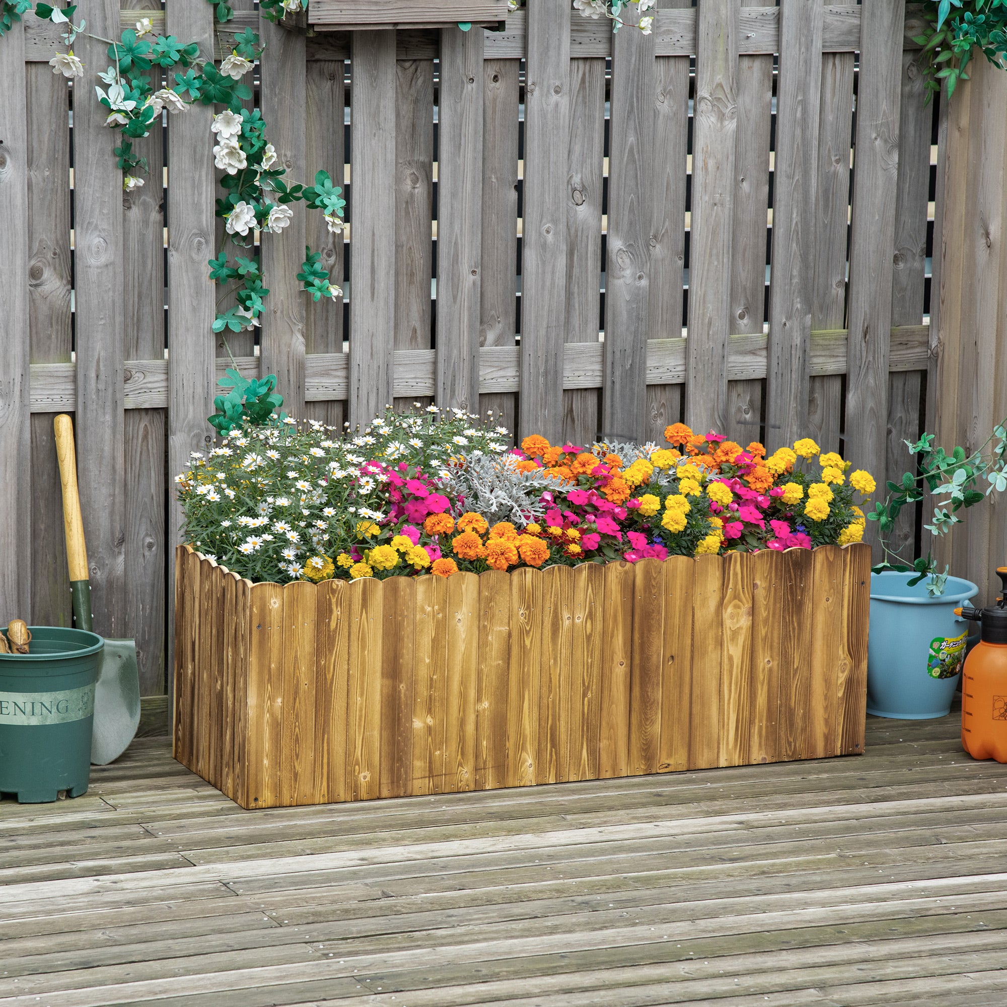 Outsunny 172L Raised Garden Bed, Wooden Rectangle Planter Box, Outdoor Herb Vegetable Flower Pot (120L x 40W x 40H cm) 