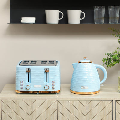 HOMCOM 3000W 1.7L Kettle & 4 Slice Toaster, Kettle and Toaster Set with 7 Browning Controls and Crumb Tray, Light Blue 