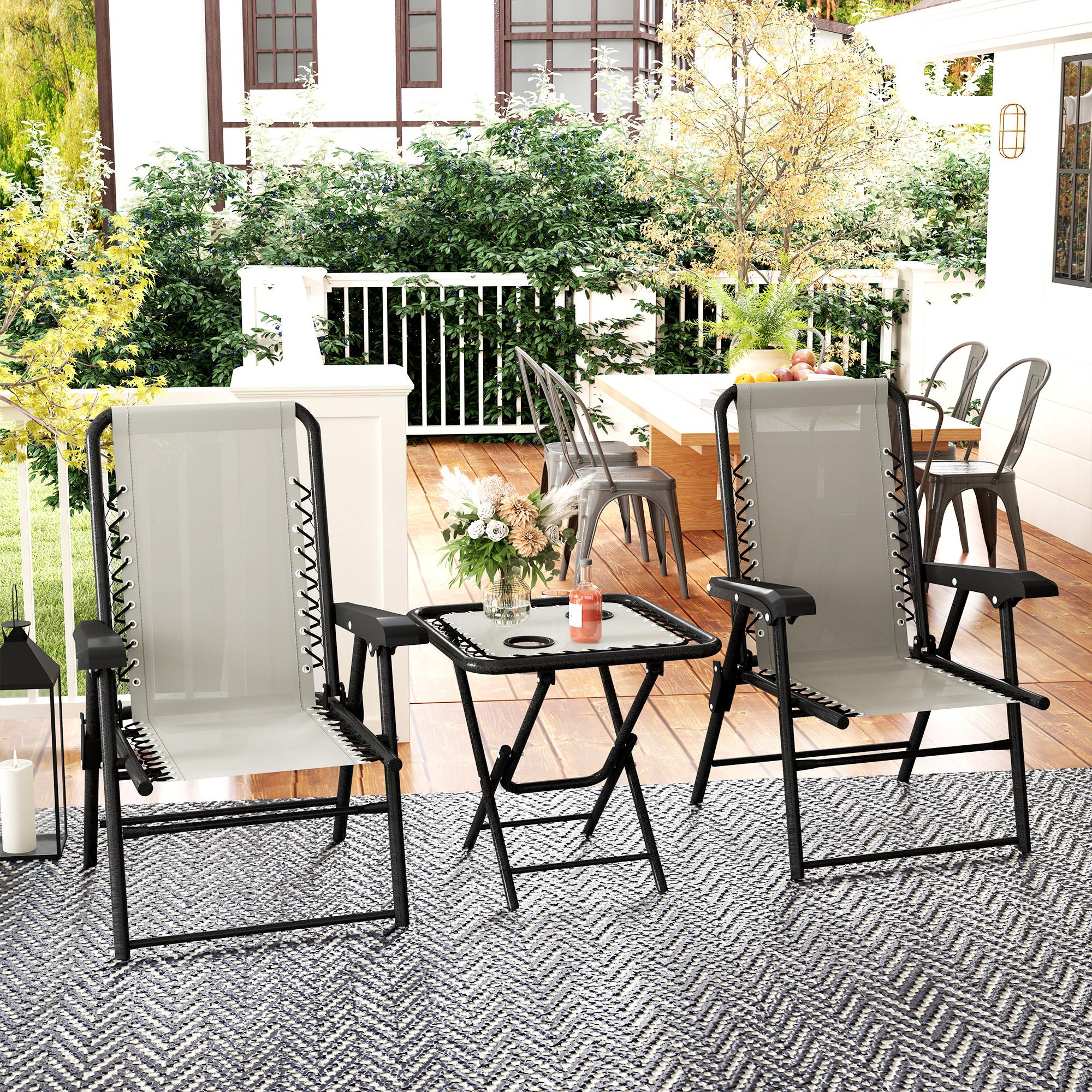 Outsunny Three-Piece Garden Table and Chair Set - Cream White 
