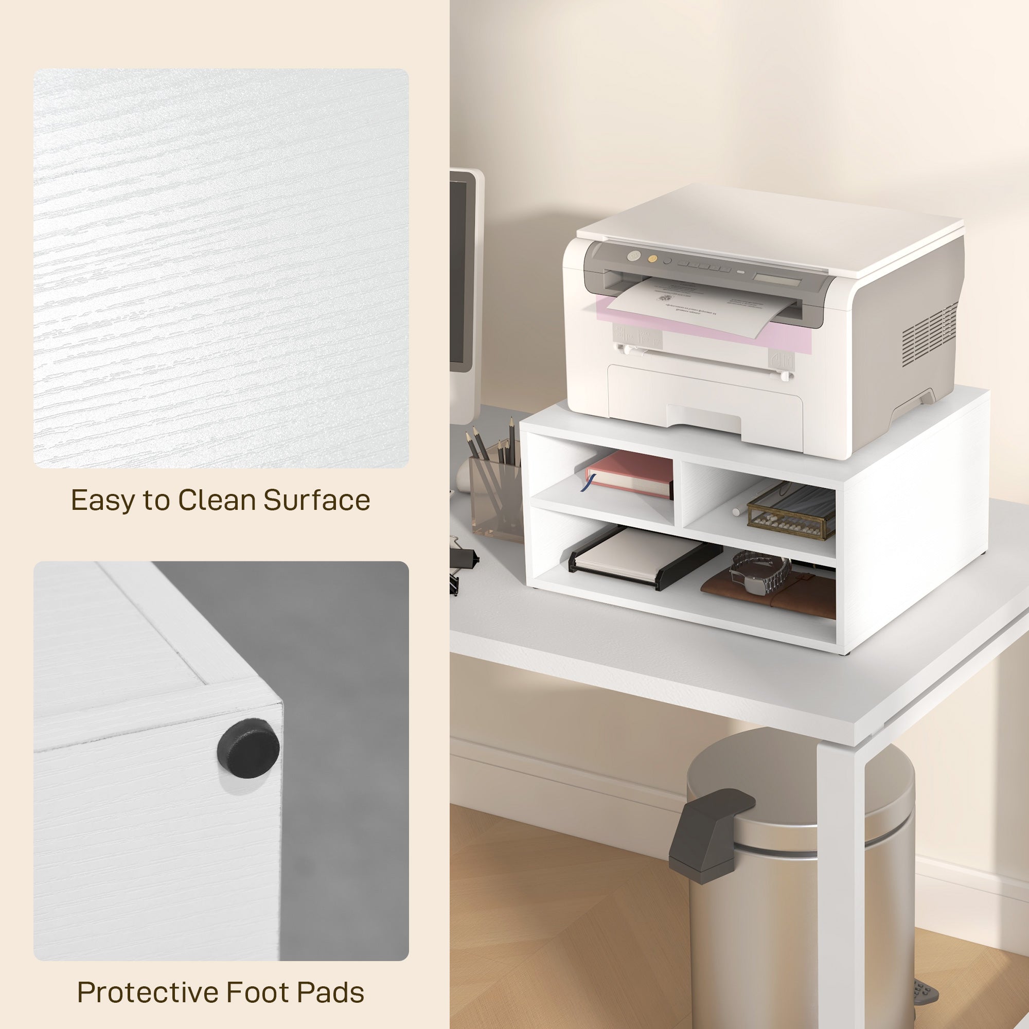 HOMCOM Three-Compartment Printer Storage Cabinet - White 