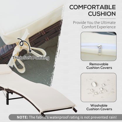 Outsunny Rattan Folding Sun Lounger Outdoor Chair with Cushion and Pillow Cream White 