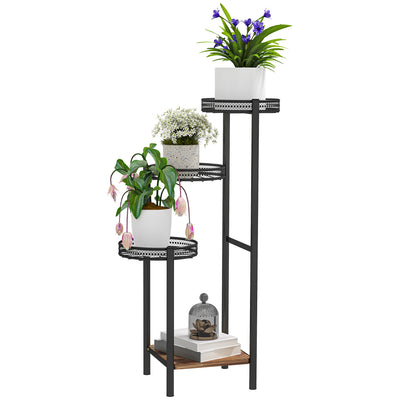 Outsunny Four-Tier Steel Plant Stand - Black 