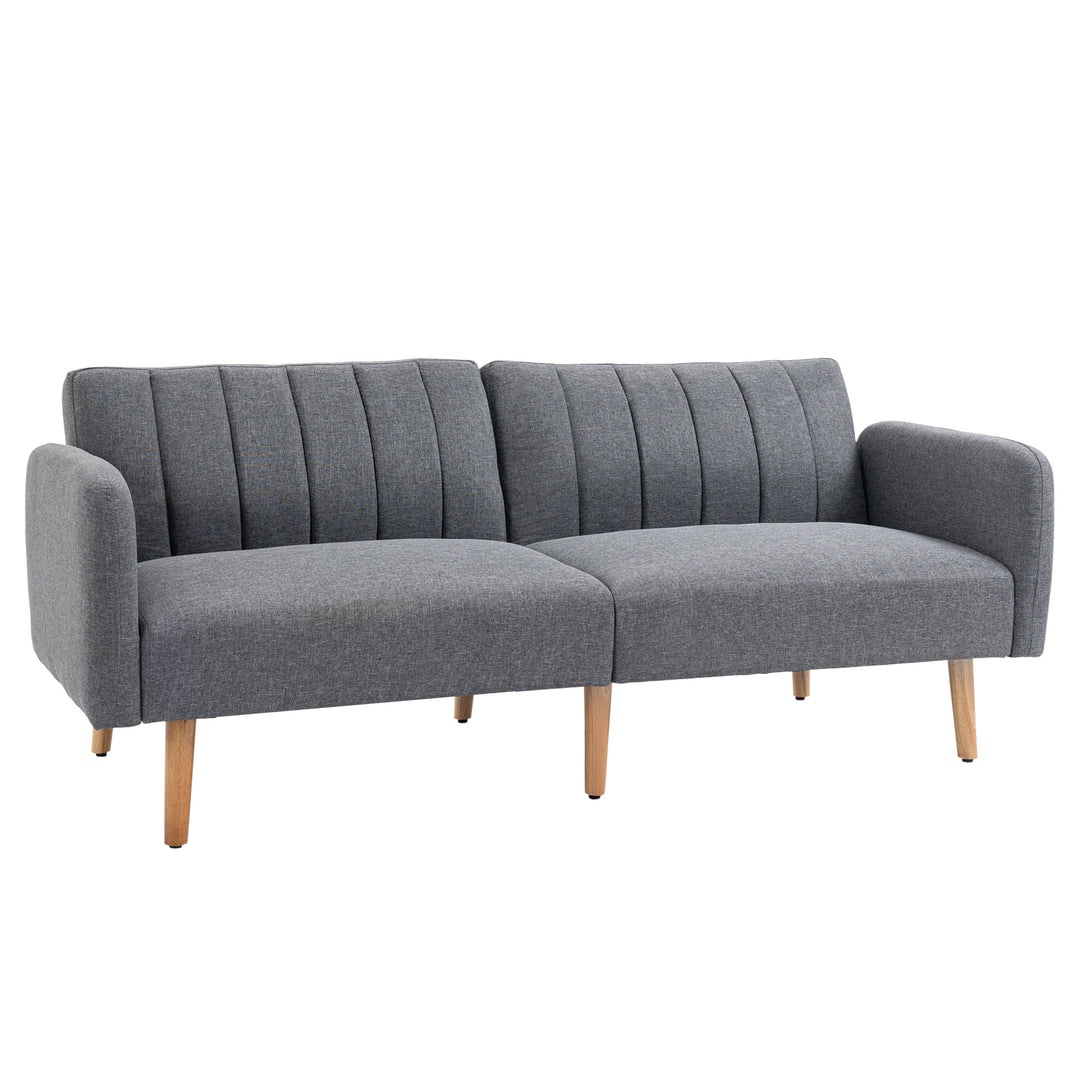 HOMCOM 3 Seater Sofa Bed, Convertible Linen Fabric Sofa Couch, Click Clack Sofabed with Adjustable Split Backrest for Living Room, Bedroom, Guest Room, Grey 