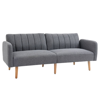 HOMCOM 3 Seater Sofa Bed, Convertible Linen Fabric Sofa Couch, Click Clack Sofabed with Adjustable Split Backrest for Living Room, Bedroom, Guest Room, Grey 