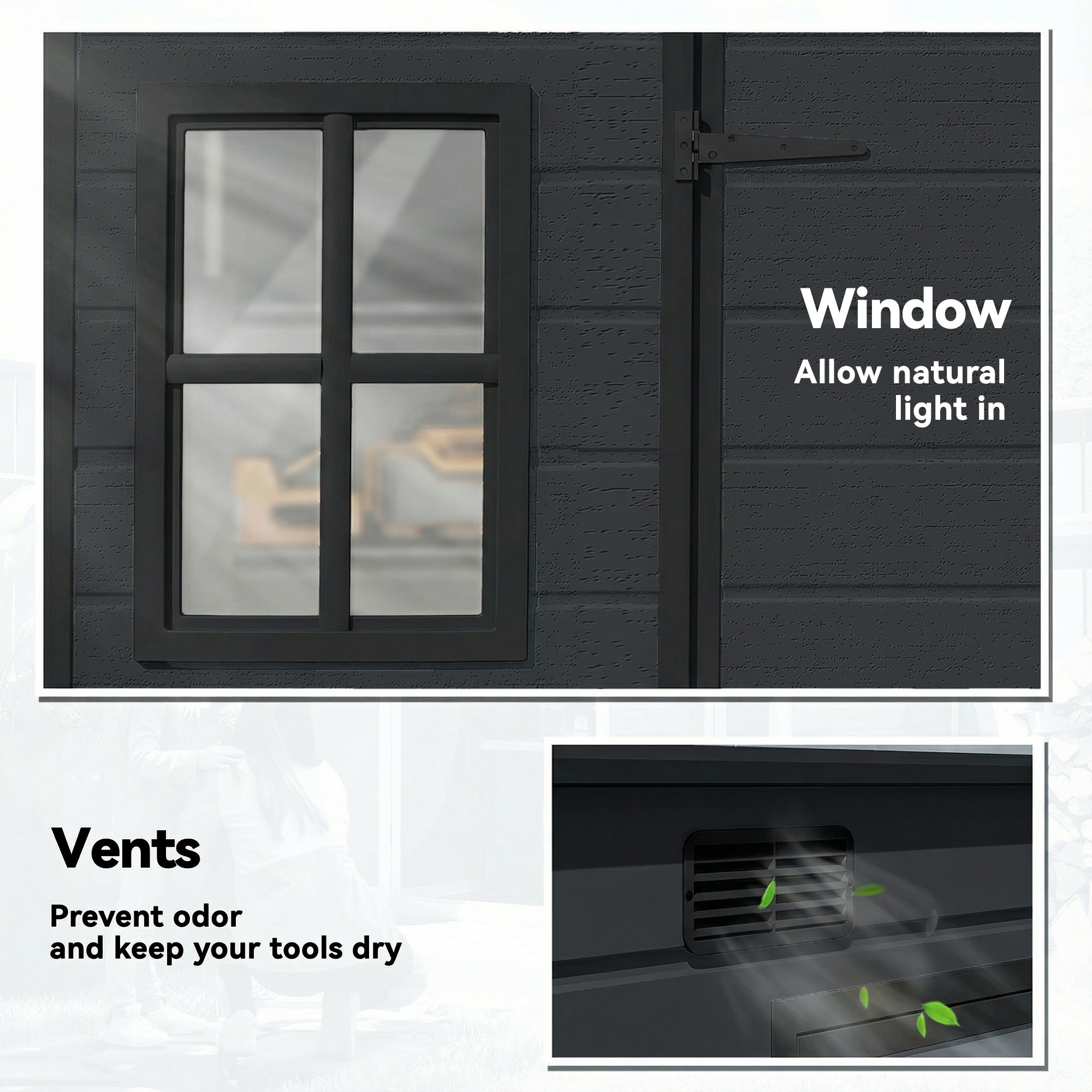 Outsunny 10 x 6 ft Resin Garden Shed, Outdoor Storage Shed with Floor, Windows, Lockable Doors and Vents, Dark Grey 