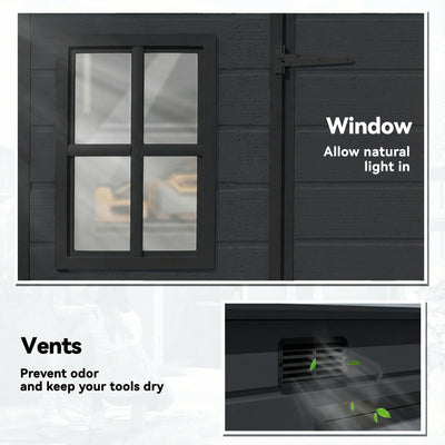 Outsunny 10 x 6 ft Resin Garden Shed, Outdoor Storage Shed with Floor, Windows, Lockable Doors and Vents, Dark Grey 