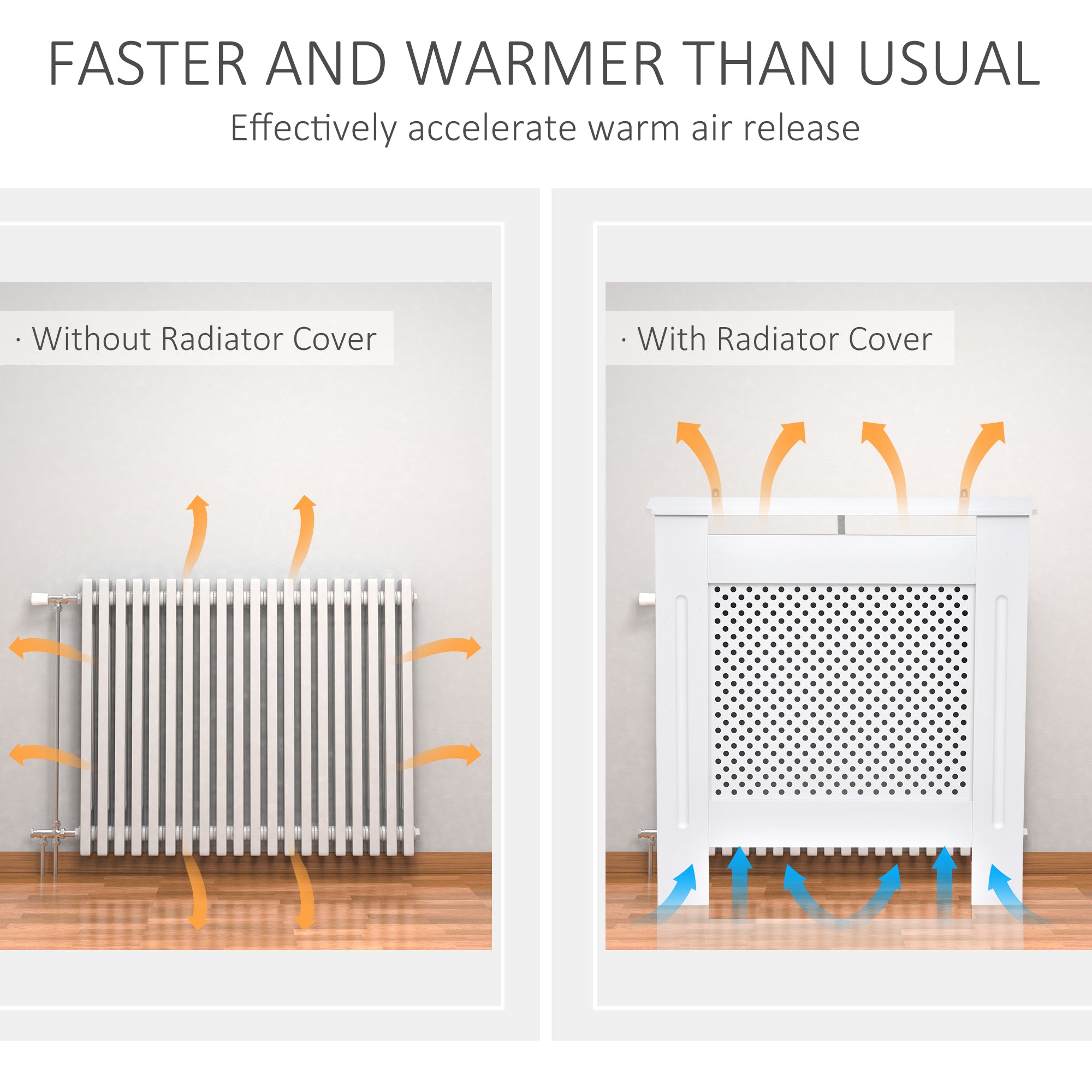HOMCOM Wooden Radiator Cover Heating Cabinet Modern Home Furniture Grill Style  White Painted (Small) 