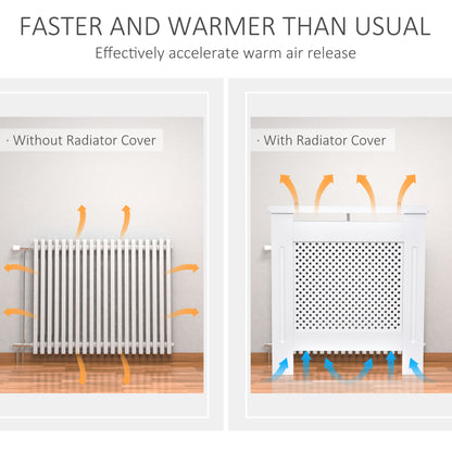 HOMCOM Wooden Radiator Cover Heating Cabinet Modern Home Furniture Grill Style  White Painted (Small) 