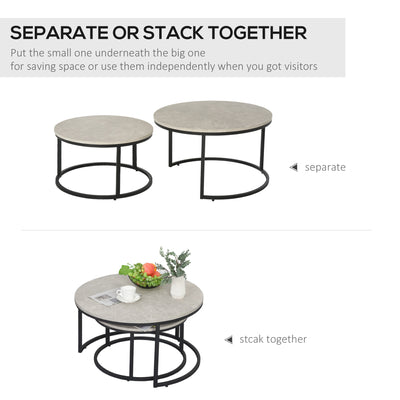 HOMCOM Set of Two Marble-Effect Stacking Tables - Wood Grey 