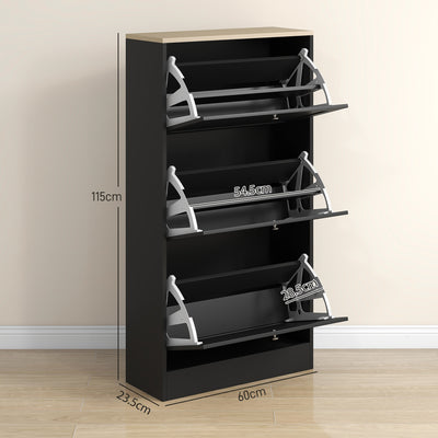 HOMCOM Modern Compact Three-Drawer Shoe Storage Cabinet - Black 