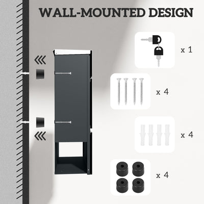 HOMCOM Wall Mounted Post Box with Viewing Window, 2 Lock, Modern Galvanised Steel Mailbox with Copper Core, Weatherproof Letterbox for Outdoor Use, Easy to Install, Silver 